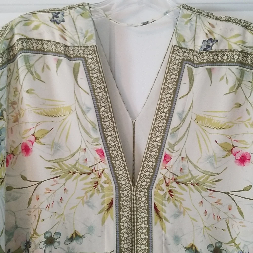 Rose & Olive Floral Blouse - Cream, Green, Pink - Picture 4 of 4
